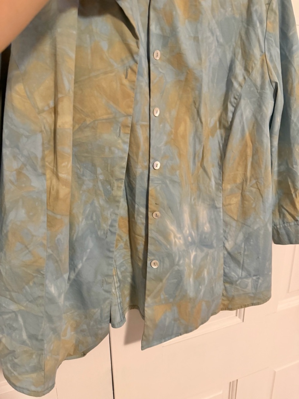 Lafayette‎ 148 New York Button Front Blouse Top Blue Beige Print Size 12 - Picture 6 of 9